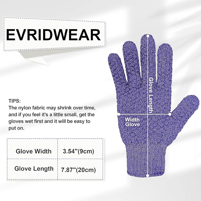 Evridwear Exfoliating Glove Shower Gloves Exfoliate Dead Skin for Dry Sensitive Skin No Irritation with Hanging Loop (Purple Deep Exfoliation)