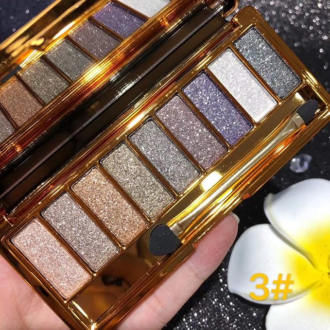 Glitter Eyeshadow Palette, 9 Colors Sparkle Shimmer and Matte Eye Shadow, Highly Pigmented Waterproof Long Lasting Makeup Set (Color 3)