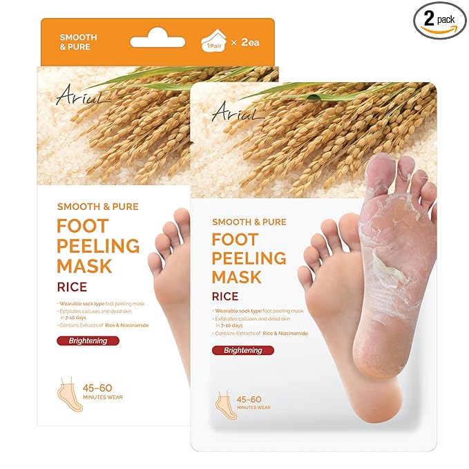 Ariul Smooth & Pure Foot Peel Mask, Nourishing Foot Peeling Socks for Dark, Dull Feet & Dead Skin Removal, Korean Skincare, 2 Pairs (Rice)