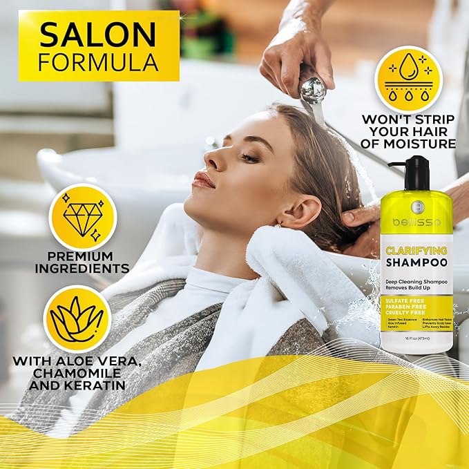 Clarifying Shampoo for Women and Men - Ideal for Oily Hair and Build Up - Gentle, Moisturizing Sulfate Free Formula - Safe for Color Treated, Curly Perms and Dry Scalps - Remove Chlorine for Swimmers