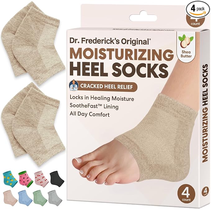 Dr. Frederick's Original Moisturizing Heel Socks for Dry Cracked Heels Treatment - Infused with Olive Oil, Jojoba Oil and Vitamin E - 2 Pairs - Self Care Gifts for Women & Men - Beige Shea