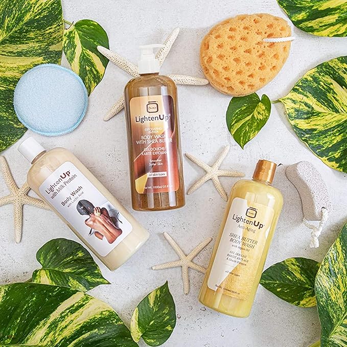 OMIC Lighten-Up LightenUp Exfoliating Body Wash - 33.8 Fl oz / 1000 ml - Formulated to Exfoliate and to Nourish Skin, with Shea Butter, Papaya