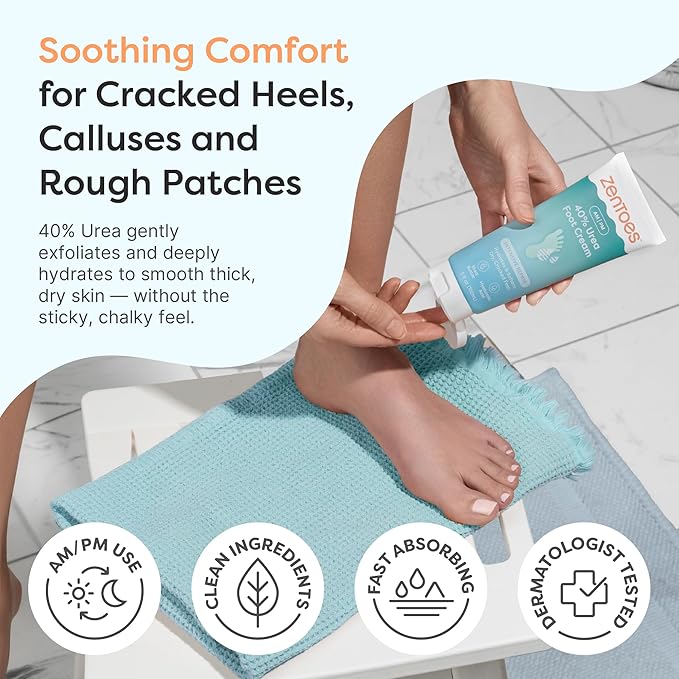 ZenToes Urea Cream 40 Percent for Feet | Foot Lotion for Dry Cracked Heels and Feet | Intense Dry Feet Softening and Hydration for Skin | Heel Balm and Moisturizing Care | 5oz, Pack of 3