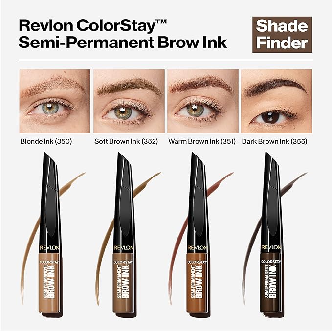 Revlon ColorStay 5-in-1 Semi-Permanent Brow Ink with Spoolie Brush, Waterproof, Transfer-Proof, Eyebrow Makeup, Easy to Remove, 350 Blonde Ink, 0.09 fl oz