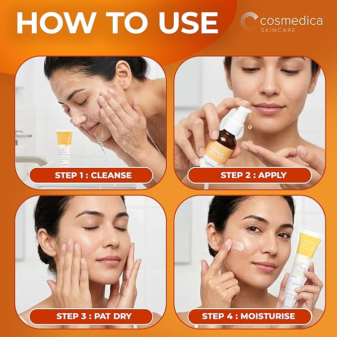 Cosmedica Vitamin C Serum for Face with Hyaluronic Acid & Vitamin E – Brightening Anti-Aging Serum for Dark Spots, Fine Lines & Wrinkles, Lightweight Collagen Booster, 1 fl oz
