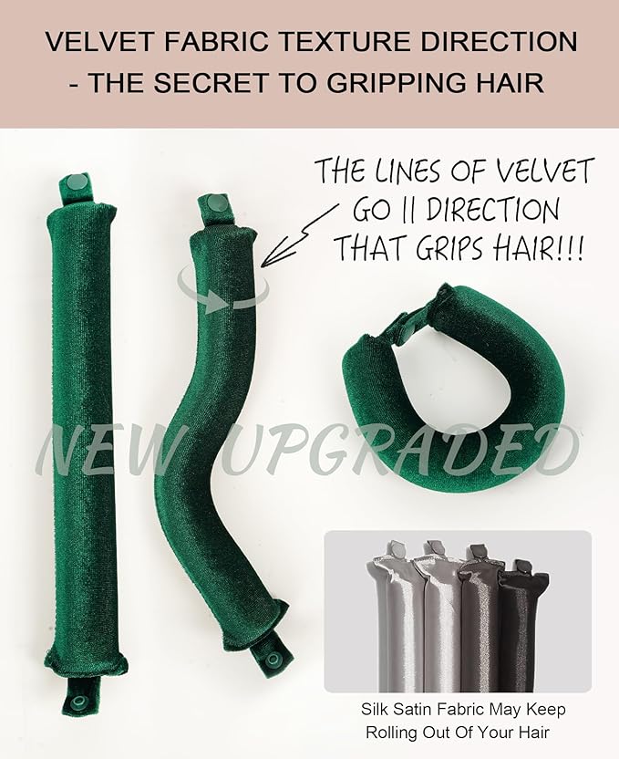 Classic Heatless Curls Overnight Rods - Upgraded Directional Grip Velvet No Heat Hair Curlers to Sleep Hair Rollers Flexible Curling Rods Set for Long Thicker Hair, Full Coverage Larger Silk Scarf