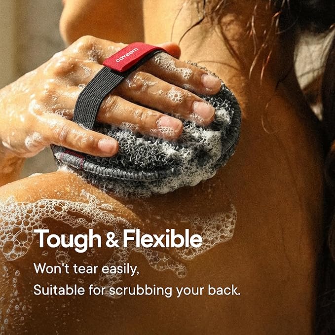 Caveem Round Exfoliating Body Scrubber, Shower Exfoliator Sponge, Body Scrub for Removing Dead Skin, Bath and Body Buffer, Round Exfoliating Sponge for Shower - 2 Pack (Dark Grey)