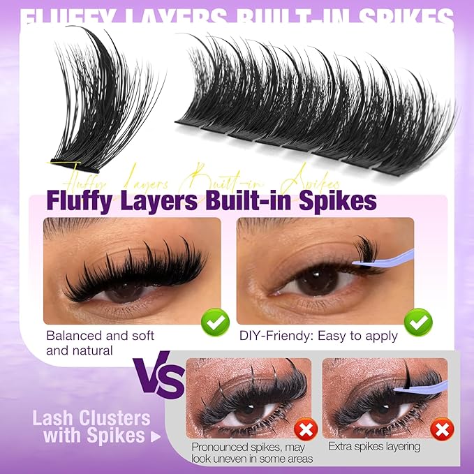 Fluffy Lash Clusters with Spikes Manga Lashes Clusters Wispy Volume Cluster Eyelash Extensions D Curl Spiky Individual Lashes 12-20mm Anime Eyelash Clusters DIY Fairy Manga Lash Extension by Yawamica