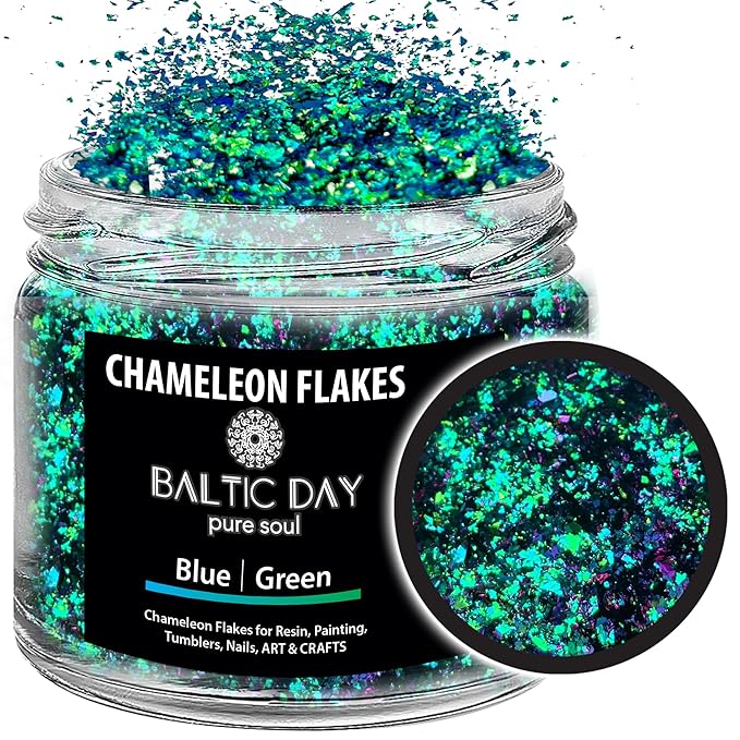 BALTIC DAY Chameleon Flakes for Resin [ Blue | Green ] - Color Shift Mica Pigment Powder for Epoxy Resin - Chrome Flakes for Tumblers, Molds, Nail Art, Eyeshadow, Makeup