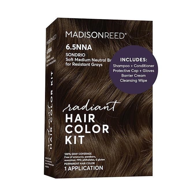 Madison Reed Radiant Hair Color Kit - 6.5NNA Medium Neutral Brown (Sondrio), 100% Gray Hair Coverage Permanent Hair Dye for Resistant Grays | PPD-Free & Ammonia-Free, 1 Pack