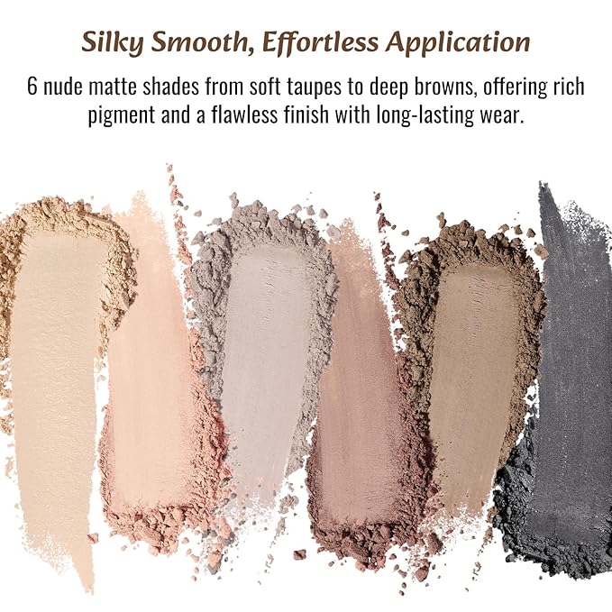Neutral Nude Matte Mini Eyeshadow Palette, 6 Colors Smoky Taupe & Brown Travel Size Eye Shadows, Highly Pigmented, Long-Lasting, Vegan Makeup Palette with Mirror for Daily Use