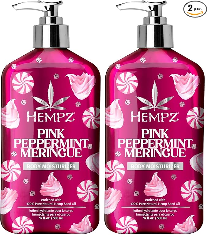 Hempz NEW Pink Peppermint Meringue Body Moisturizer, Body Lotion, Fall and Winter Skin Care for Men & Women, Limited Edition, 17 fl.oz. (Pack of 2)