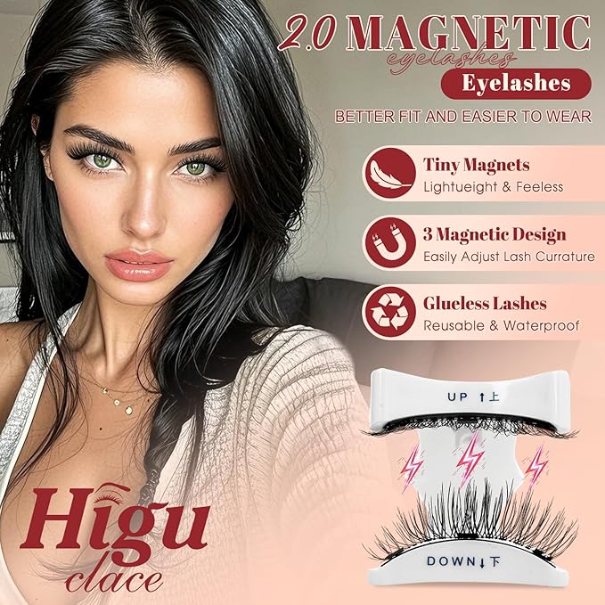 Higu clace Magnetic Eyelashes Magnetic Lashes with Applicator Soft Magnetic Eyelashes Natural Look Pestañas Magnéticas No Need Glue Easy to Wear and Remove Pestañas Magnéticas Naturales(A03)