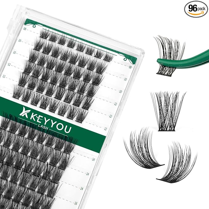 Lash Clusters 96pcs Individual Lashes D Curl 8-18MIX Cluster Lashes KEYYOU Volume Wispy Lash Extension Soft&Comfortable Easy DIY at Home(Y11 D-8-18MIX)