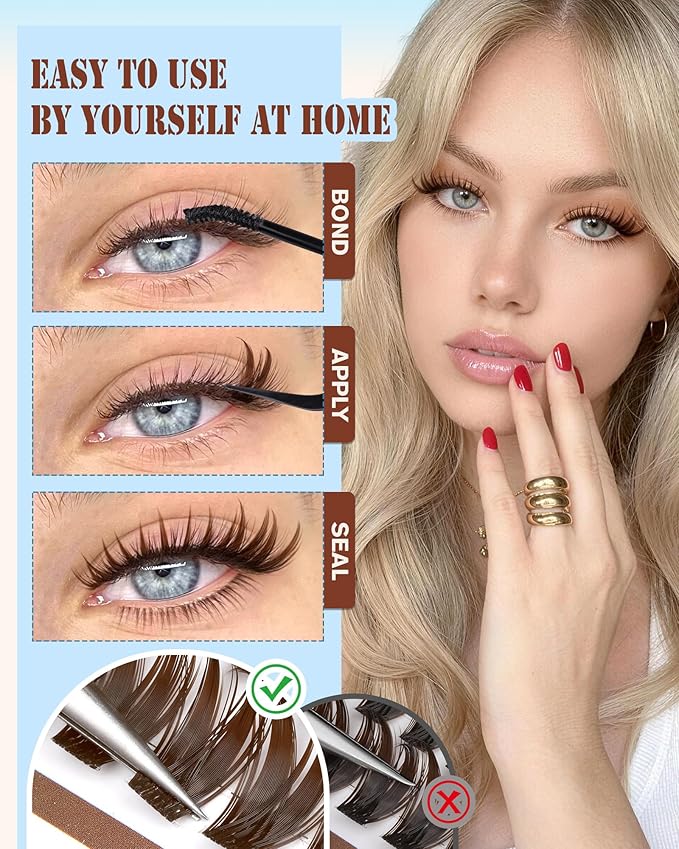 Brown Lash Clusters With Bottom Eyelash Clusters Manga Dark Brown Cluster Eyelash Extensions 222Pcs Brown Bunny Lashes Clusters D-Curly Individual Lashes 10-16MM by Zegaine