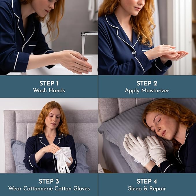 8 Pairs Cottonnerie Original Cotton Gloves for Dry Hands Sleeping, Moisturizing Gloves Overnight, Hand Moisturizer Gloves, Moisture Gloves for Dry Hands Overnight, Sleeping Gloves, Large
