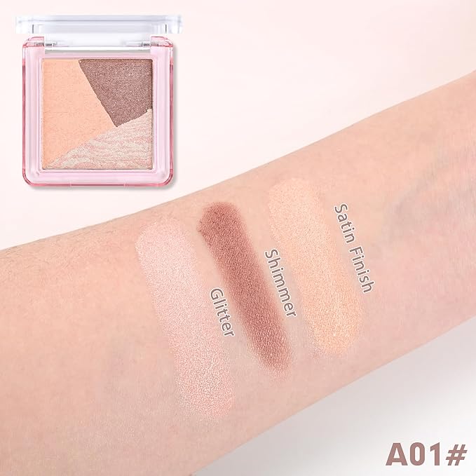 Eyeshadow Palette-Mini 3-in-1 Eye Shadow Powder Palettes Makeup-Matte&Shimmer Baked Eye Shadow for Women，paleta de sombras de ojos，Buildable Smooth Silky Waterproof for Daily Look，01Peach Brown
