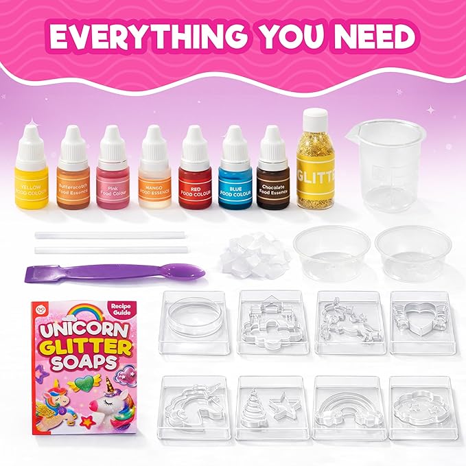 Doctor Jupiter Unicorn Glitter Soap Making Kit for Kids, Unicorn Toys for Girls Ages 4-5-6-7-8 | Crafts for Girls, Birthday Gift Ideas for 4+ Year olds | 25+ Soap Recipes