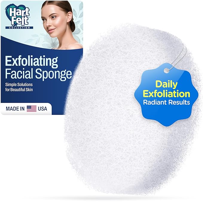 HartFelt Round Face Scrubber for Women | Reusable Facial Sponges for Daily Cleansing | Facial Exfoliating Pads for Removing Dead Skin, Dirt & Makeup | Use with Favorite Cream | Made in USA - 1 Count