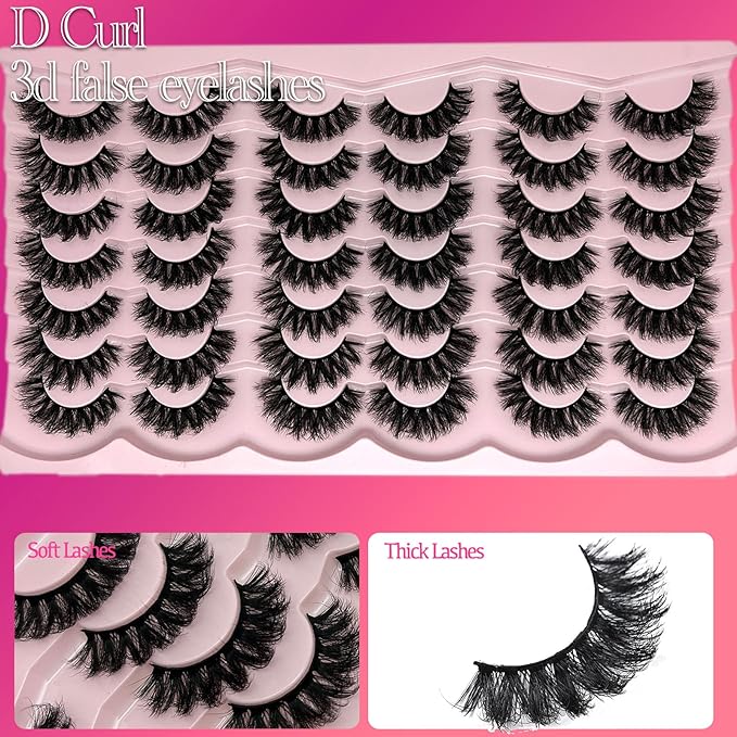 D Curl Lashes Mink Fluffy Faux Mink Eyelashes Long Dramatic Lashes Pack 18mm Volume Thick Big Fake Eyelashes Bulk