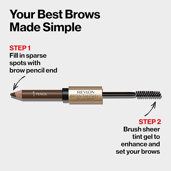 Revlon Eyebrow Gel & Pencil, ColorStay Brow Fantasy 2-in-1 Eye Makeup, Longwearing with Precision Tip, 105 Brunette, 0.04 Oz