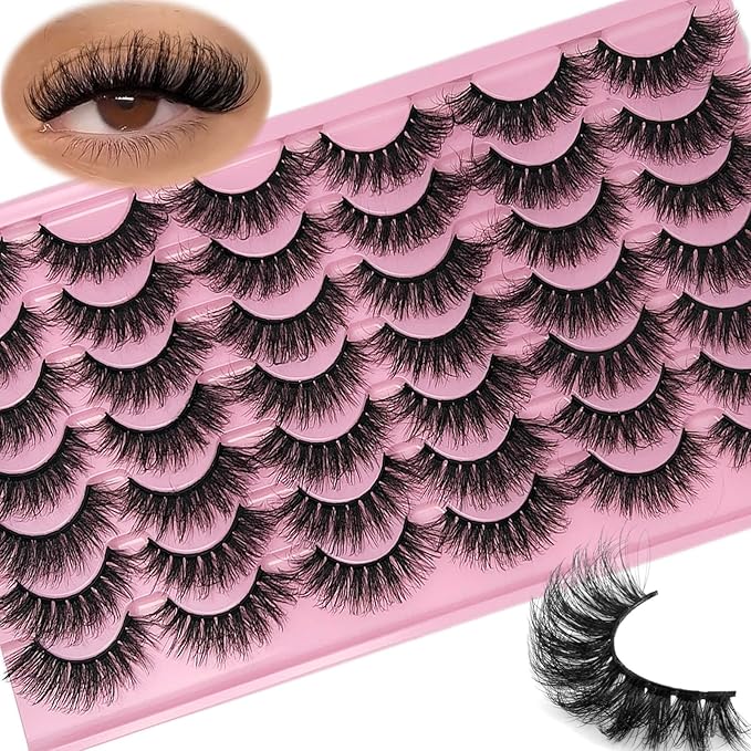Mink Lashes Wispy Natural Cat Eye Lash Strip 18mm Short Fluffy Strip Lashes Pack Faux Mink Cateye Wispies False Eyelashes Natural Look