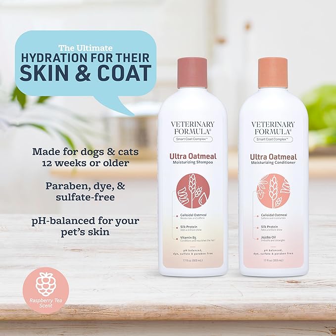 Veterinary Formula Moisturizing Ultra Oatmeal Shampoo & Conditioner Bundle for Dogs & Cats with Colloidal Oatmeal & Jojoba, Leaves Coat Soft, Shiny & Hydrated, 2 x 17 Fl Oz Bottles