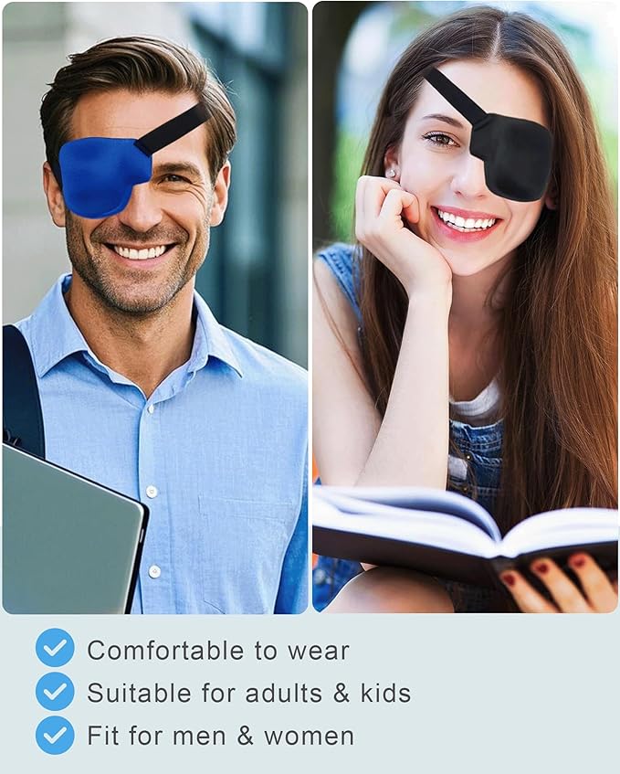 Eye Patches for Adults and Kids, 2 Pcs 3D Eye Patch Adjustable Medical Eyepatch for Lazy Eye Amblyopia Strabismus and After Surgery for Left Eye Blue