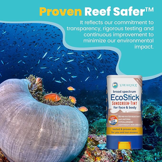 STREAM 2 SEA EcoStick SPF 35 Mineral Sunscreen Stick, Sweat Water Resistant Sunblock, USDA Approved Biodegradable Paraben Free Reef Safe Sunscreen Protection UVA UVB (EcoStick Tint) - 0.5 oz