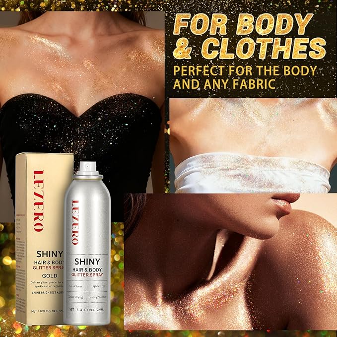 Hair and Body Glitter Spray for Women, Dazzle Gold Shimmer Makeup, Large Capacity for Concert Wedding Festival Rave Outfits, 200ml/6.34oz