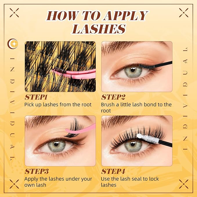 QUEWEL Lash Clusters Kit, 144PCS Natural Lash Custers with Lash Bond and Seal, C Curl Wispy Cluster Lashes Natural Look with Thin Band Easy to use for Beginners (DJ-FD-E）