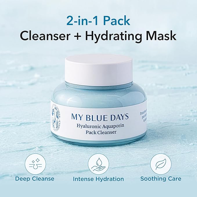 Hyaluronic Aquaporin Pack Cleanser, Hydrating Gentle Face Wash for Dry & Sensitive Skin, Korean Skincare, 5.07 fl oz / 150 ml