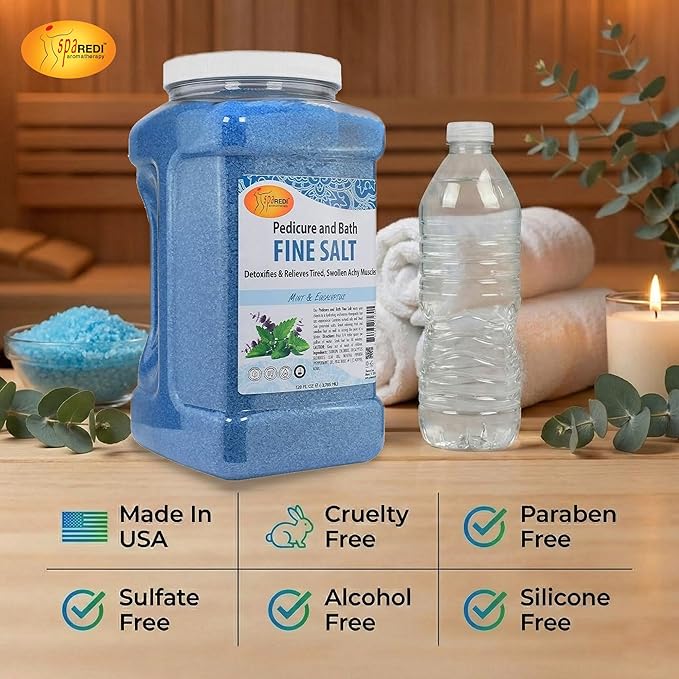 SPA REDI - Detox Foot Soak Pedicure and Bath Fine Salt, Mint and Eucalyptus, 128 Oz - Made with Dead Sea Salts, Argan Oil, Coconut Oil, and Essential Oil - Hydrates, Softens and Moisturizes