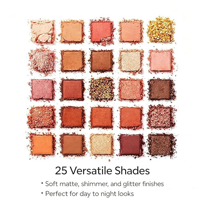 K'APEINE 25-Color Eyeshadow Palette, Warm Neutral Nude Pink & Brown Shades, Matte Shimmer & Glitter Finishes, Highly Pigmented, Blendable Long-Lasting, Soft Glam Day-to-Night Makeup