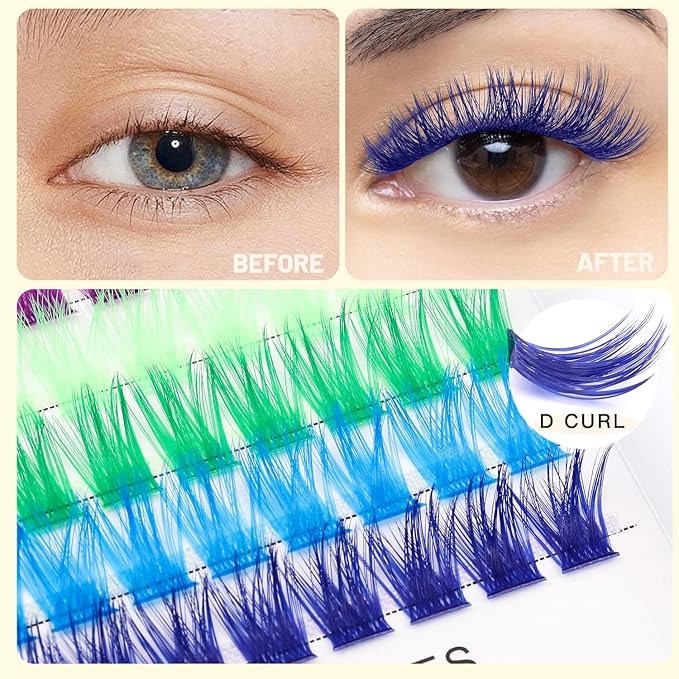 →VAYATOR Wide Stem With Various Colored False Eyelashes D Curl Eyelash String 10-20mm Choose Professional Makeup Personal Eyelash String Grafted Eyelash Extension Cluster（10 colors-16mm ）