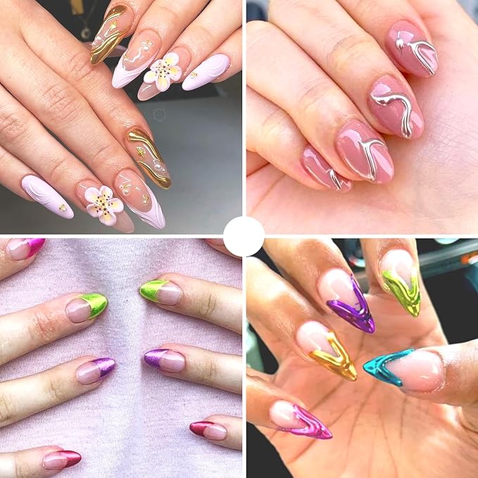 Chrome Nail Powder 12 Colors Metallic Chrome Powder for Nails Mirror Effect Neon Red Green Blue Purple Chrome Powder Set Extra Fine Glitter Rub Pigment Y2K Nail Design Manicure Supplies