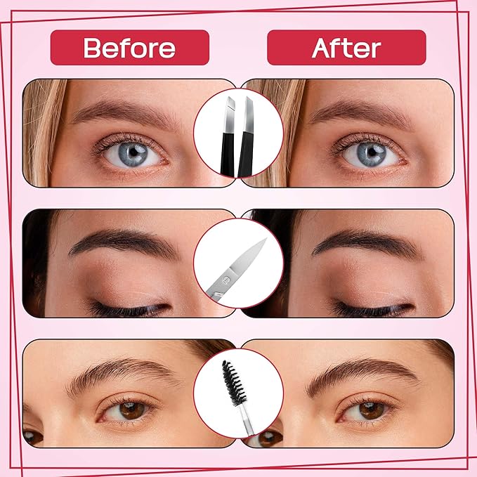 6-Piece Precision Eyebrow Tweezers for Women & Men - Professional Eyebrow & Facial Hair Grooming Kit with 4 Tweezers For Eyebrows, Eyebrow Scissors & Brush - Stainless Steel Tools in Leather Case