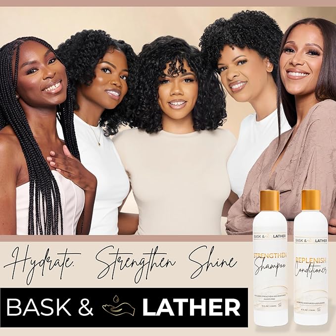 BASK & LATHER Replenish Conditioner – Deep Hydrating, Natural Formula for Elasticity & Detangling, Silicone-Free, Paraben-Free, Color-Safe, 8 oz