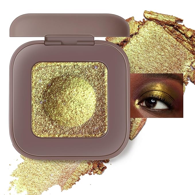Noerrors Duochrome Golden Tan Glitter Eyeshadow Palette, Holographic Multichrome Rich Color Cream Shimmer Metallic Single Eye Shadow, Color Shift Diamond Sparkle Iridescent Eyelid Brightener Makeup#09