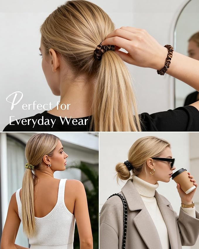 Yanibest 8 Pcs Satin Hair Ties - Hair Scrunchies for Women & Girls, Thin Silk Hair Ties No Damage, Ponytail Holders Gentle on Hair