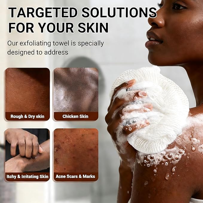 African Net Sponge Authentic for Exfoliating - Extra Knots for Deep Cleansing & Back Scrubbing - Body Scrubber Washcloth for Women & Men - Daily Shower Exfoliator for Smooth, Glowing Skin(White)