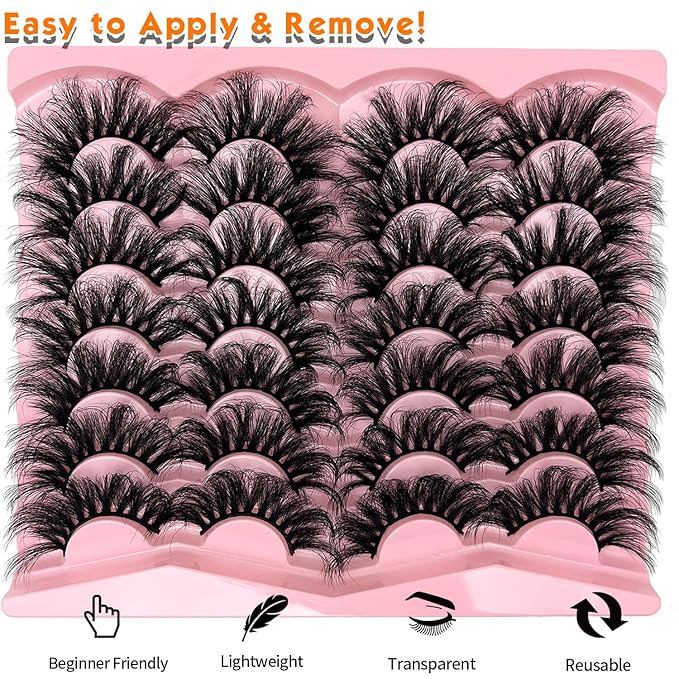 loladook 25 mm Lashes Mink Wispy 3D Big Long Dramatic Lashes Pack D Curl 25mm Eyelashes Strip Thick Faux Mink Eyelashes