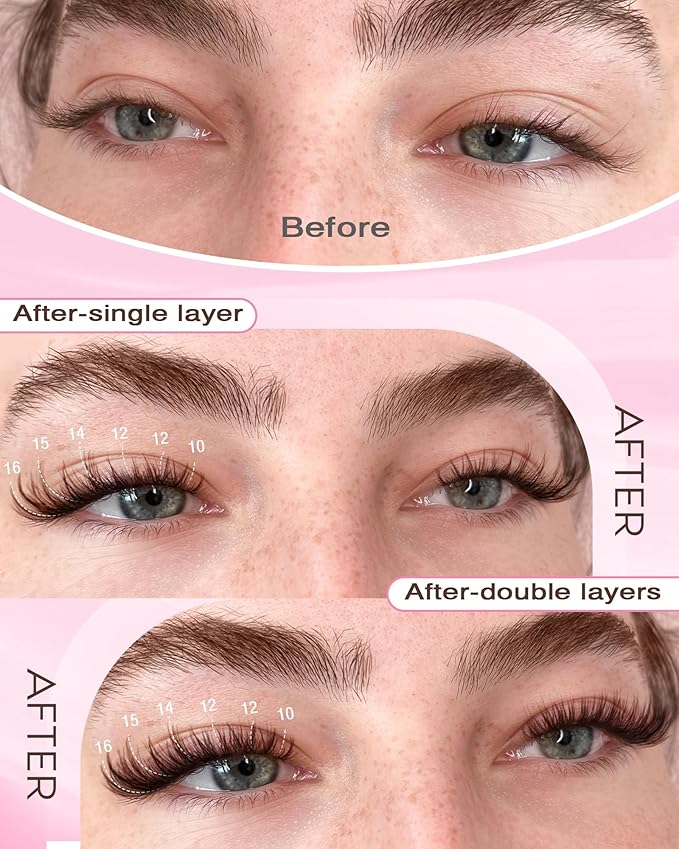 Brown Lash Clusters Natural For Soft Glam 300Pcs Wispy Lashes Cluster Eyelash Cluster Extensions C Curve Individual Lashes DIY Lash Extension Waterproof & Long - Lasting (10-16mm)