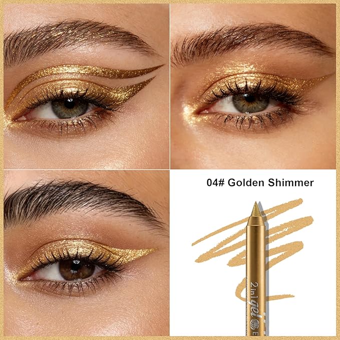 Golden Shimmer Eyeliner Pencil,Smudge-proof Waterproof Long Lasting Plum Eye Liner, High-Pigmented Smooth Creamy Formula for Mature Women, Eyes Makeup Pen Includes Sharpener-#4Golden Shimmer