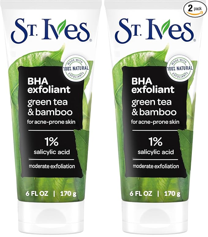 St. Ives Blackhead Clearing Face Scrub, Clears Blackheads & Unclogs Pores, Green Tea & Bamboo with Salicylic Acid, Moderate Exfoliating Facial Scrub with Natural Exfoliants, 6 oz (Pack of 2)