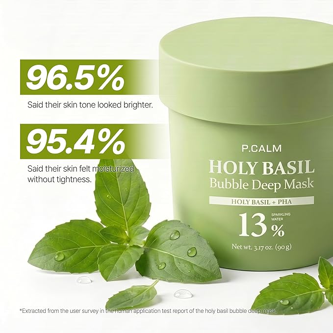 P.CALM Holy Basil Bubble Deep Mask | Blackhead Removal & Pore Cleansing, Purifying Clay Wash-Off Pack, Carbonated Water, for Sensitive Skin | Korean Skincare, 90g / 3.17 oz