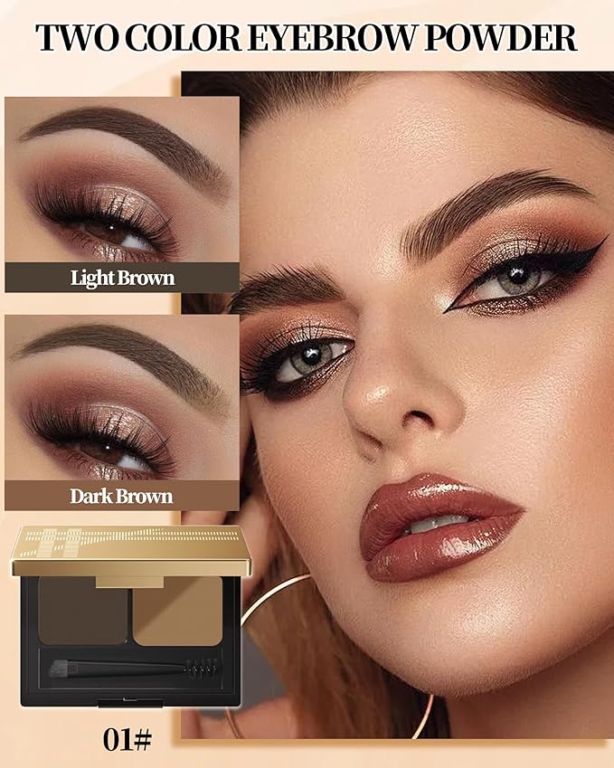 Eyebrow Powder Makeup Kit, 2 Colors Waterproof Long Lasting Dark/Light Brown Eye Brow Tinting Powder Palette, Eyebrow Tint Filler Makeup Gifts for Women with Mirror Brow Brush & Razor-Set 01#