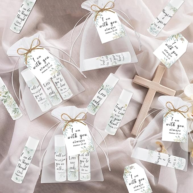 50 Pcs Bible Verse Lip Balm Bulk Christian Gifts for Mother's Day Faith Religious Inspirational Party Favors Catholic Group Gifts Moisturizing Lip Care for Mom Nurse Teacher Worker