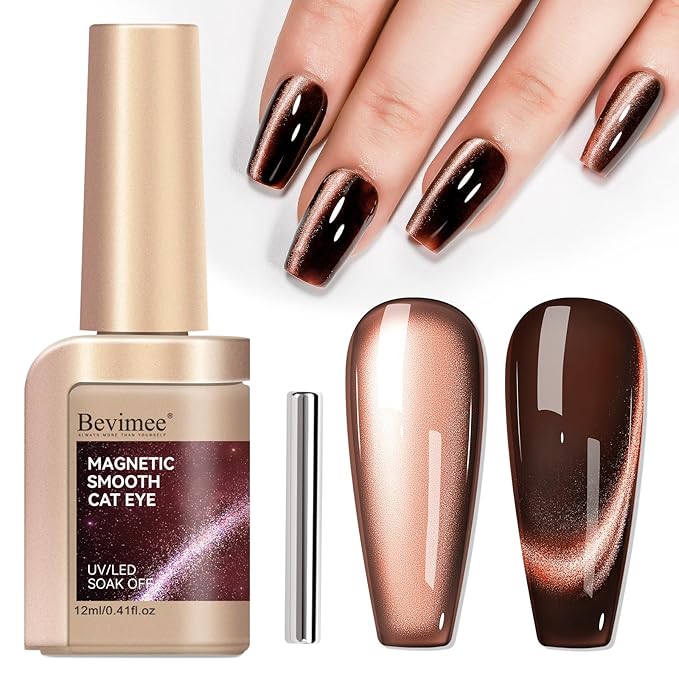 Brown Cat Eye Gel Polish, Moonlight Magnetic Cat Eye Gel Nail Polish With Magnet Stick, Dark Brown Glitter Holographic Shimmer UV Gel Nail Art Manicure Salon DIY Home, 12ML