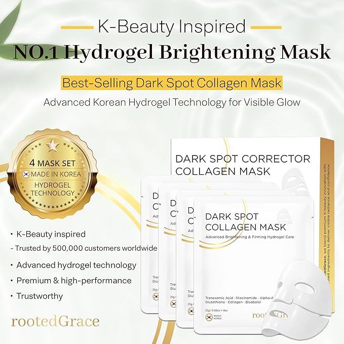 Overnight Collagen Face Mask – 4pk Hydrogel Korean Skincare for Glass Skin – Niacinamide Dark Spot Corrector & Pore Minimizer – Anti-Aging & Deep Hydration (0.88oz ea)